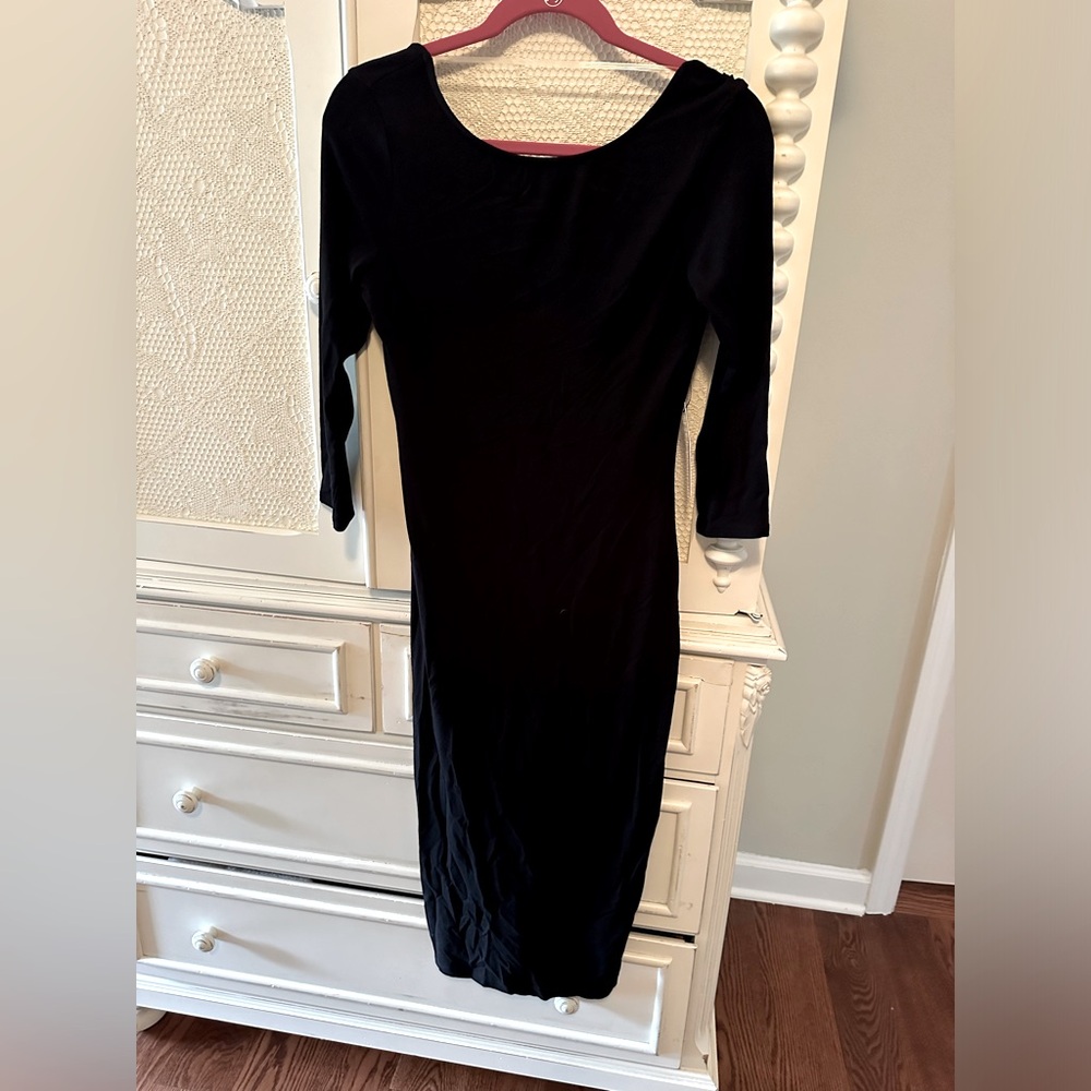 Lulus Black Dress Bodycon Long Sleeve Open Low Black Midi. Size M